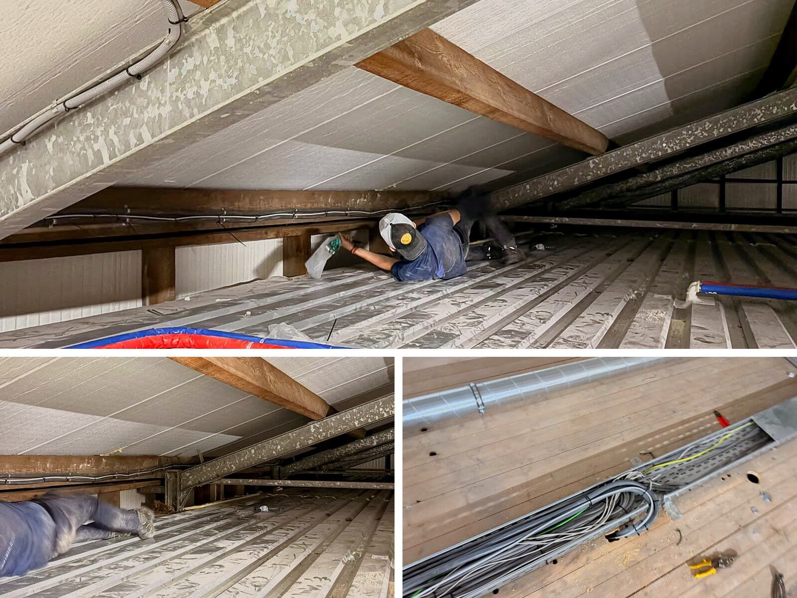 Aanleg van elektrische bekabeling onder de vloer in een kruipruimte